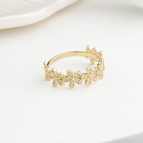 Glorria 14k Solid Gold Stone-Set Flower Ring