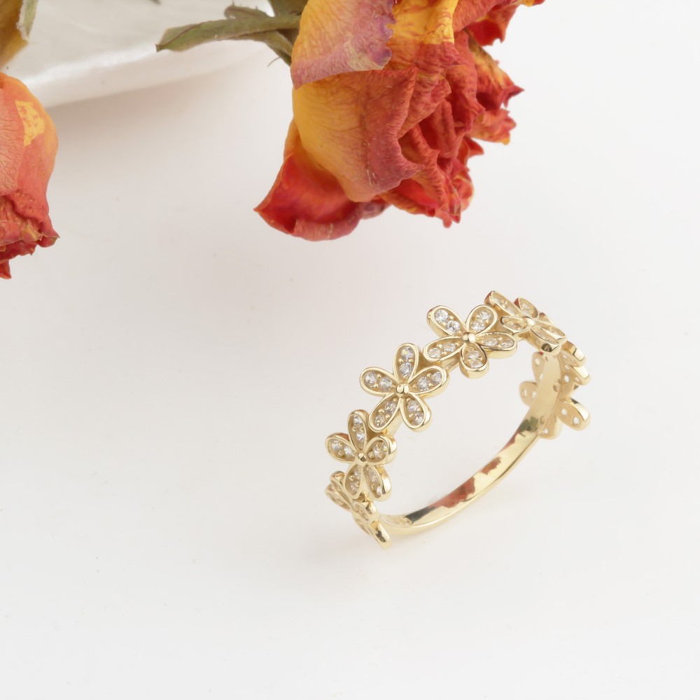 Glorria 14k Solid Gold Stone-Set Flower Ring Glorria 14k Solid Gold Stone-Set Flower Ring