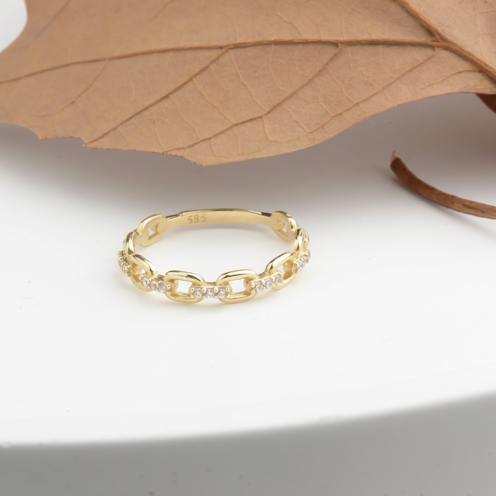 Glorria 14k Solid Gold Stone-Set Chain Ring Glorria 14k Solid Gold Stone-Set Chain Ring