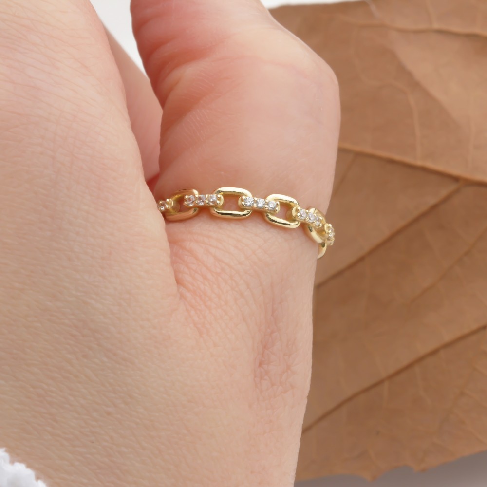 Glorria 14k Solid Gold Stone-Set Chain Ring Glorria 14k Solid Gold Stone-Set Chain Ring