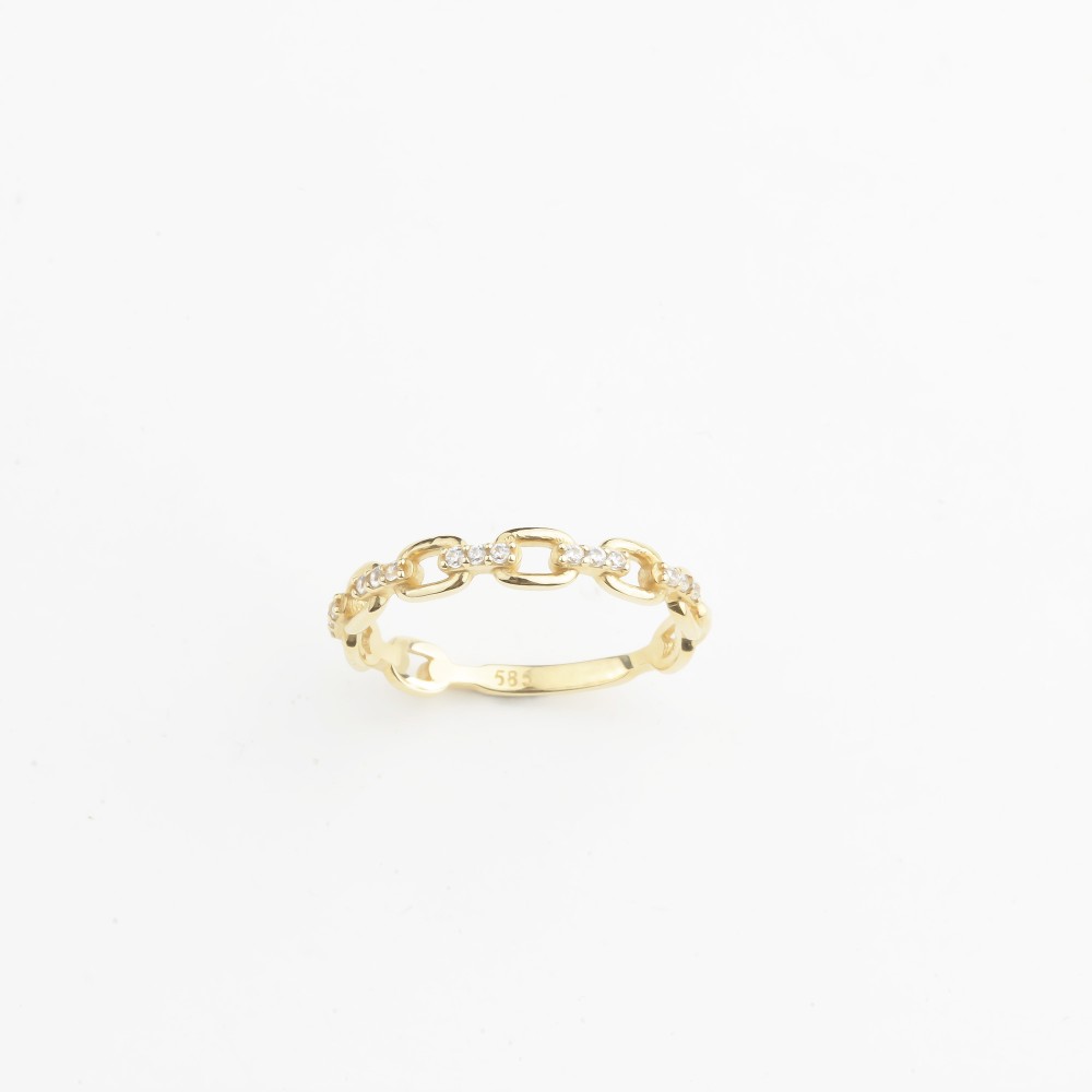 Glorria 14k Solid Gold Stone-Set Chain Ring Glorria 14k Solid Gold Stone-Set Chain Ring