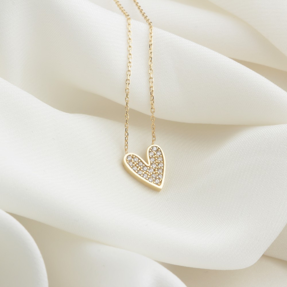 Glorria 14k Solid Gold Stone-Set Heart Necklace
