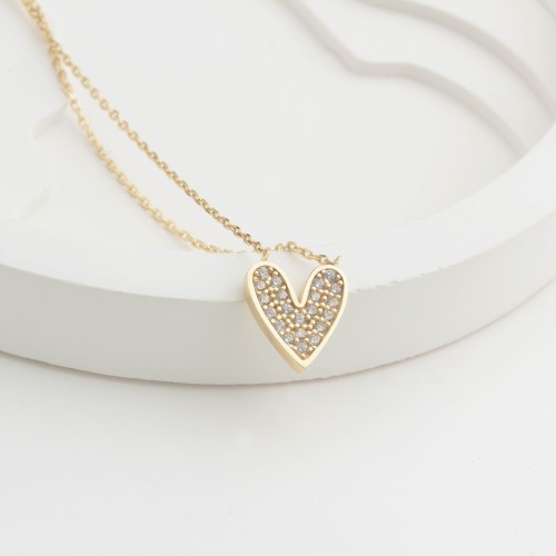 Glorria 14k Solid Gold Stone-Set Heart Necklace