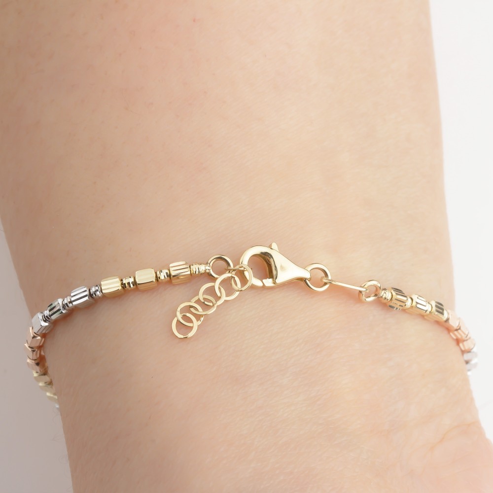 Glorria 14k Solid Gold Three-Tone Bracelet