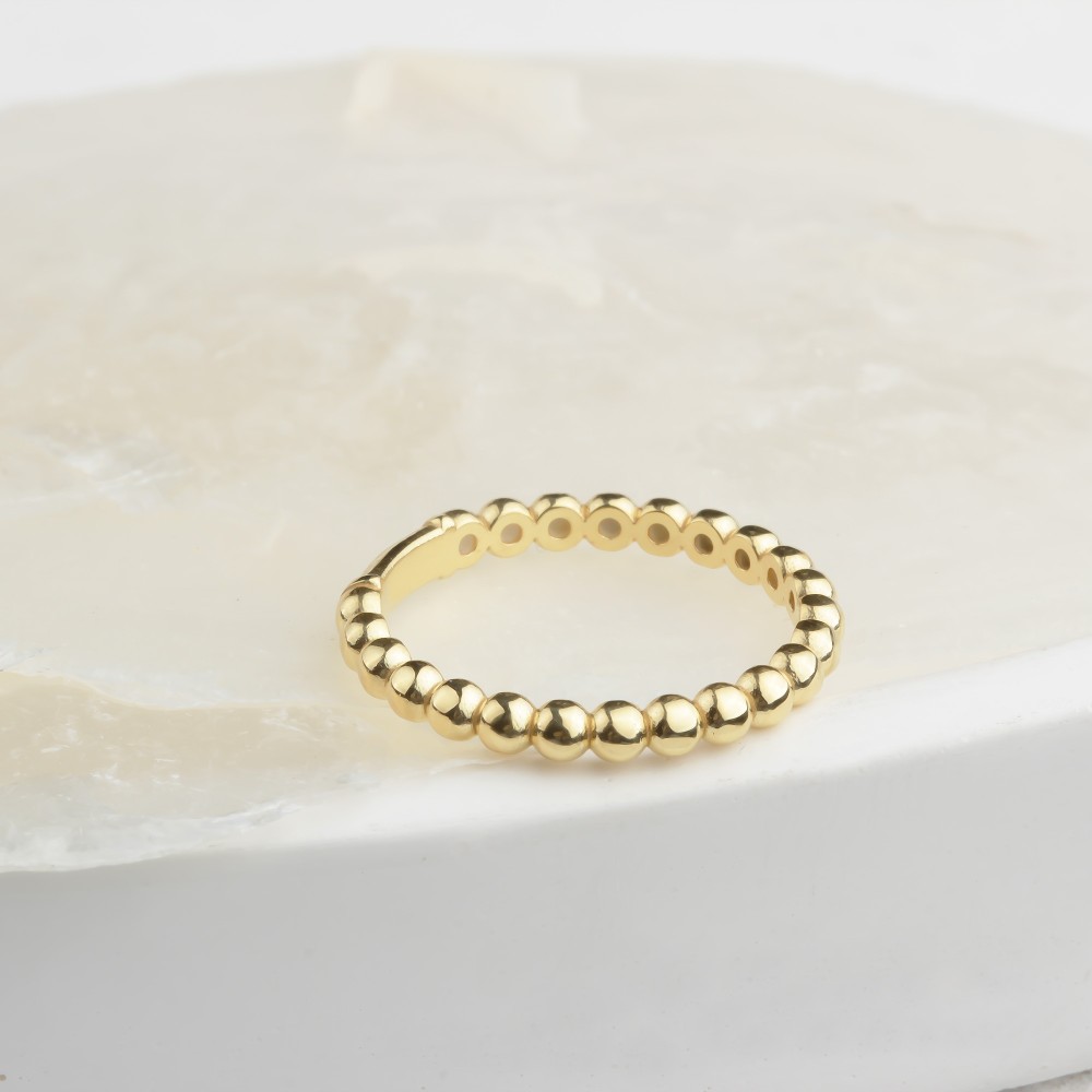 Glorria 14k Solid Gold Beaded Chain Ring