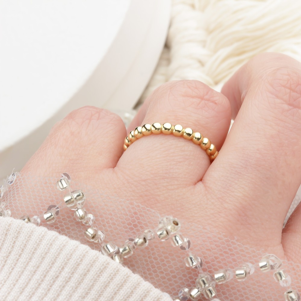 Glorria 14k Solid Gold Beaded Chain Ring