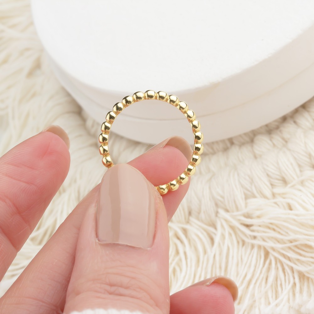 Glorria 14k Solid Gold Beaded Chain Ring