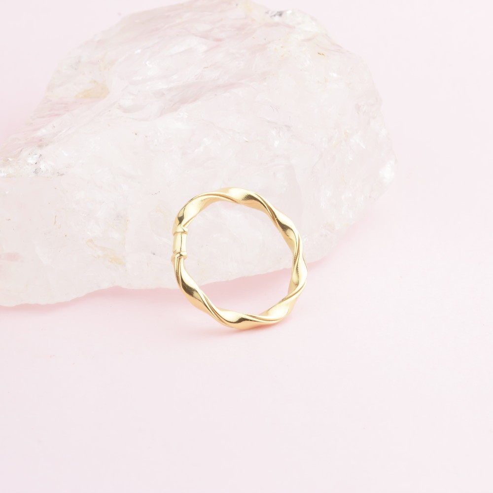 Glorria 14k Solid Gold Minimalist Wave Ring