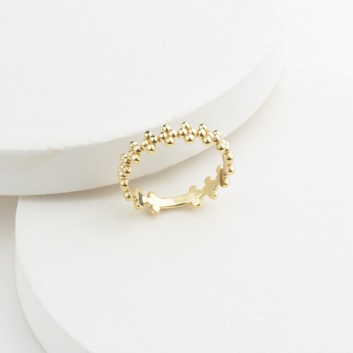 Glorria 14k Solid Gold Floral Beaded Ring