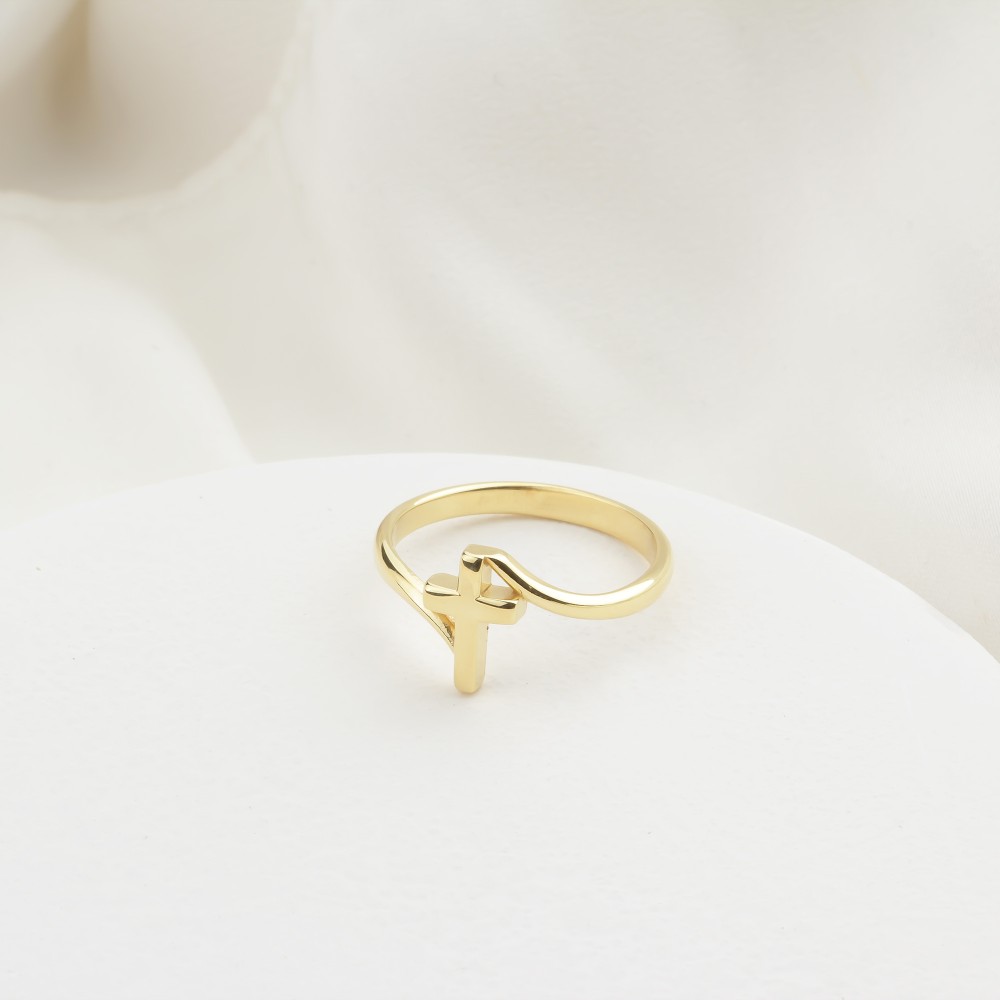 Glorria 14k Solid Gold Cross Ring