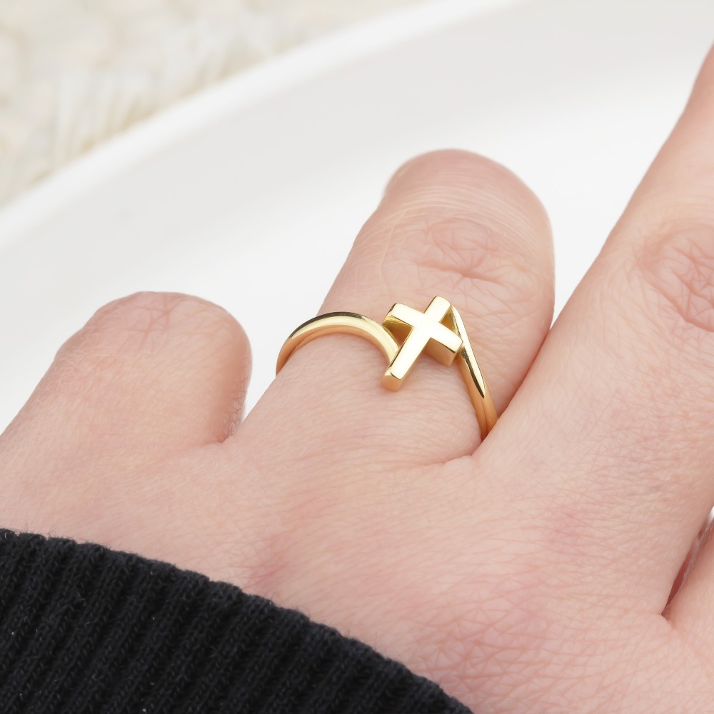 Glorria 14k Solid Gold Cross Ring