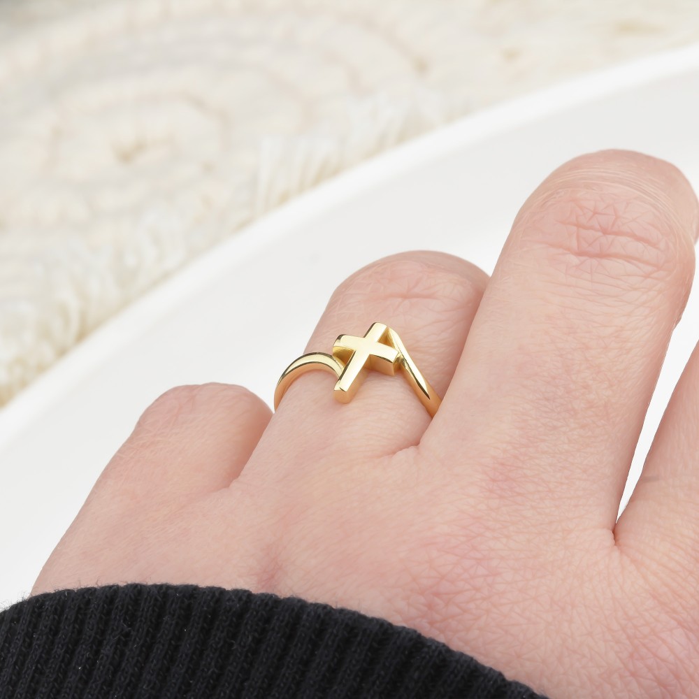 Glorria 14k Solid Gold Cross Ring