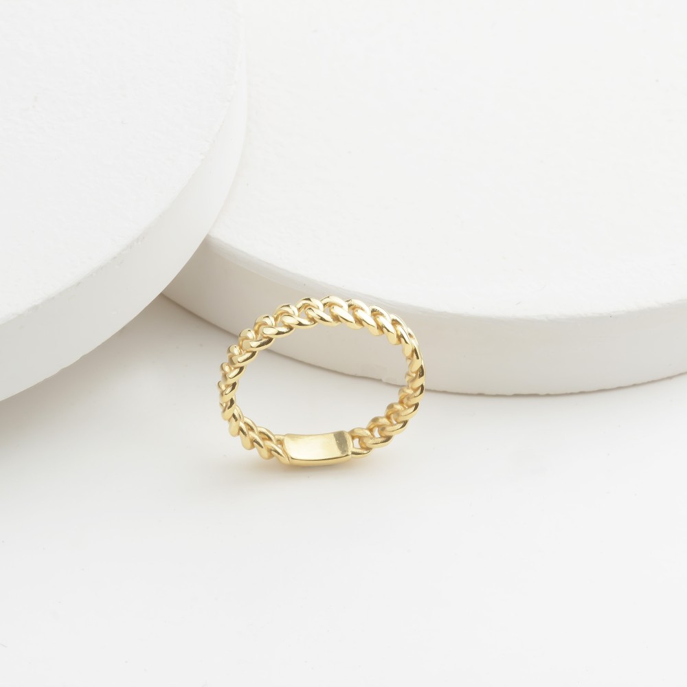 Glorria 14k Solid Gold Curb Chain Pattern Ring