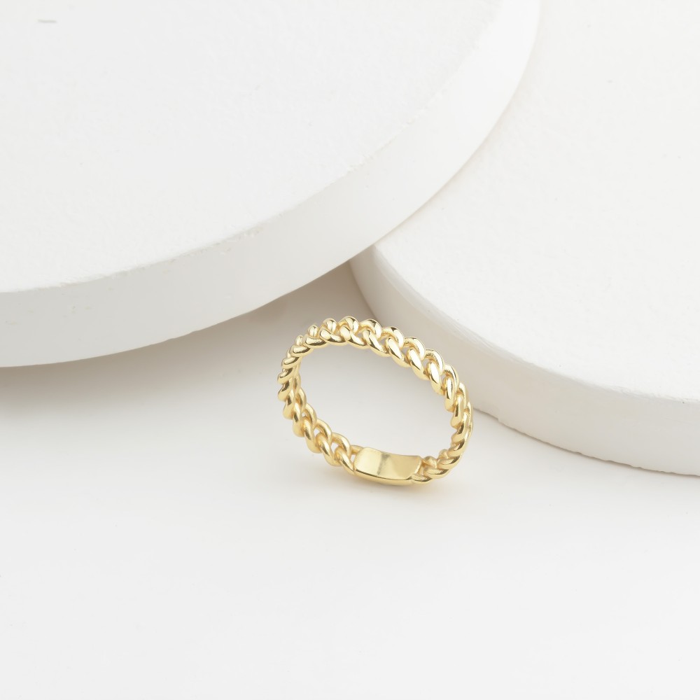 Glorria 14k Solid Gold Curb Chain Pattern Ring