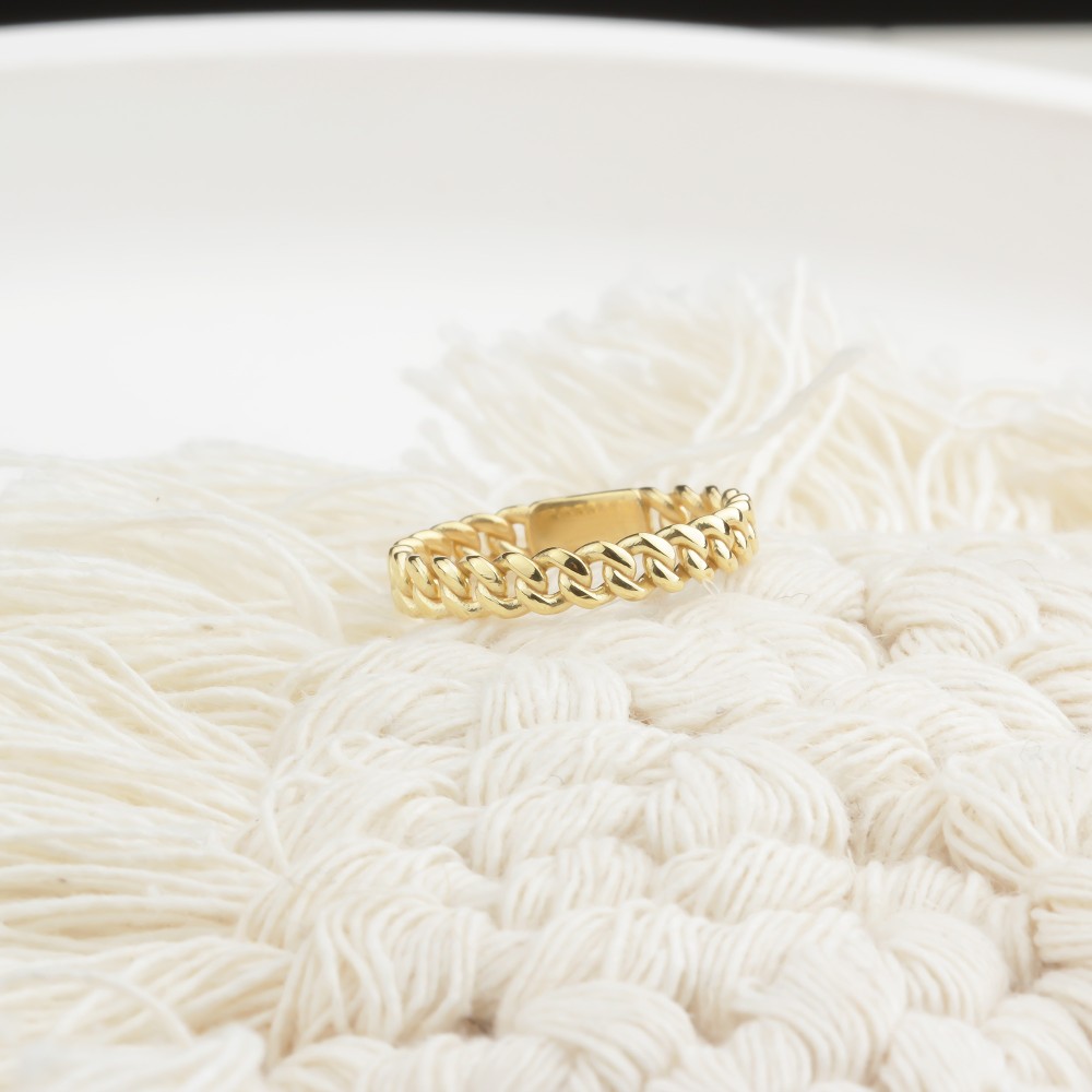 Glorria 14k Solid Gold Curb Chain Pattern Ring