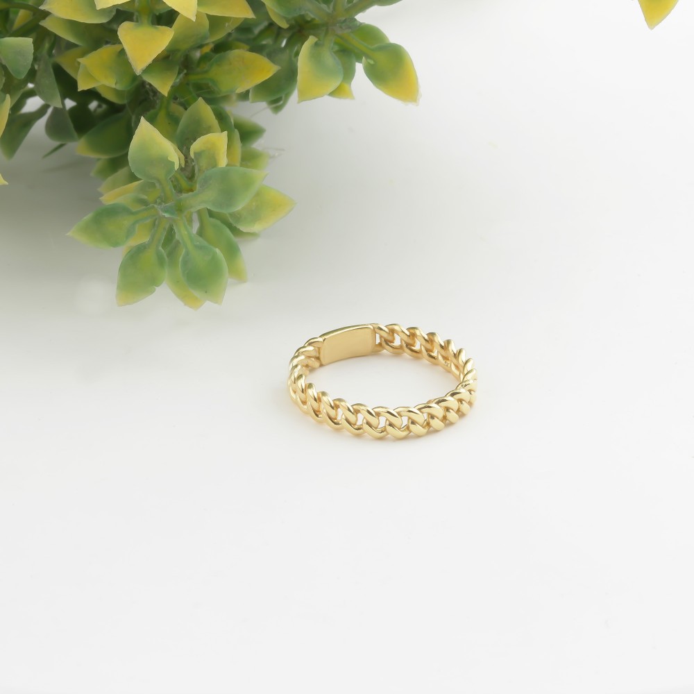 Glorria 14k Solid Gold Curb Chain Pattern Ring