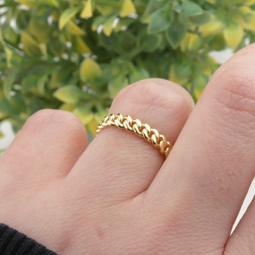 Glorria 14k Solid Gold Curb Chain Pattern Ring