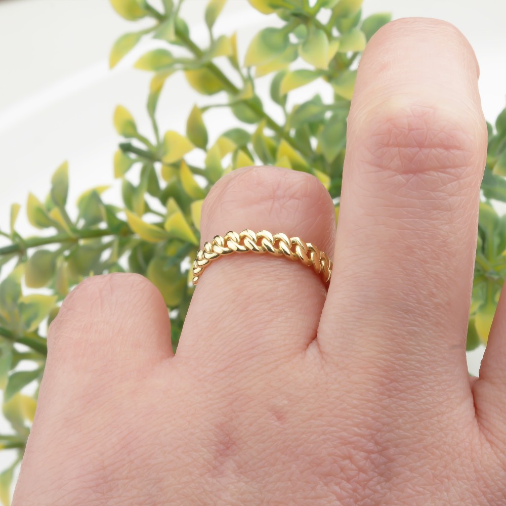Glorria 14k Solid Gold Curb Chain Pattern Ring