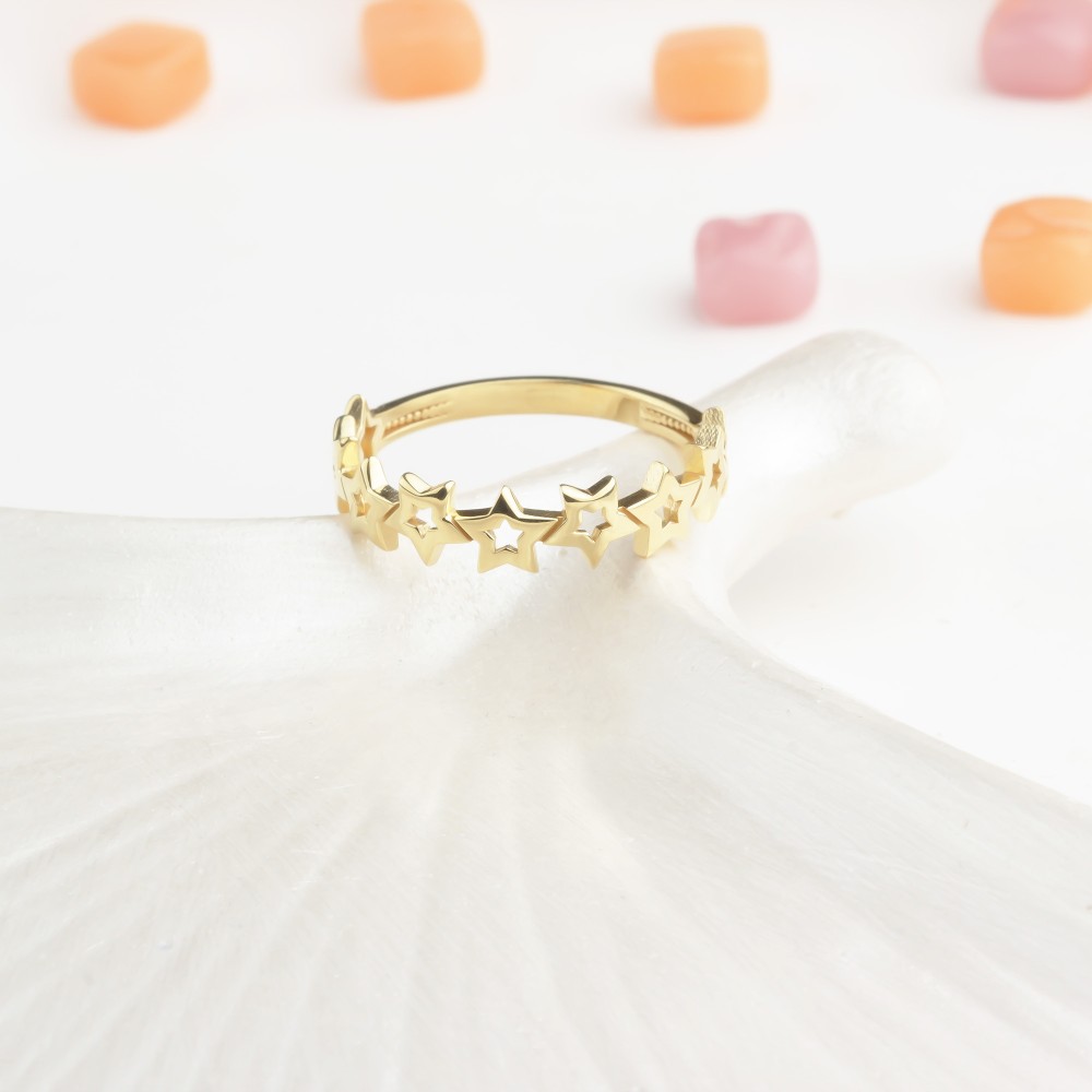 Glorria 14k Solid Gold Star Band Ring Glorria 14k Solid Gold Star Band Ring