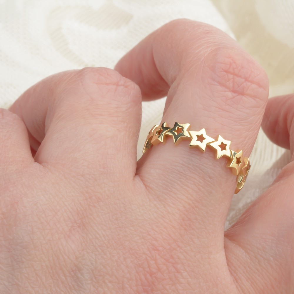 Glorria 14k Solid Gold Star Band Ring Glorria 14k Solid Gold Star Band Ring