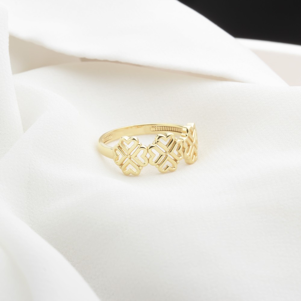 Glorria 14k Solid Gold Heart Motif Clover Ring Glorria 14k Solid Gold Heart Motif Clover Ring