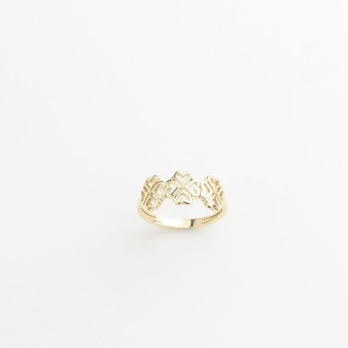 Glorria 14k Solid Gold Heart Motif Clover Ring
