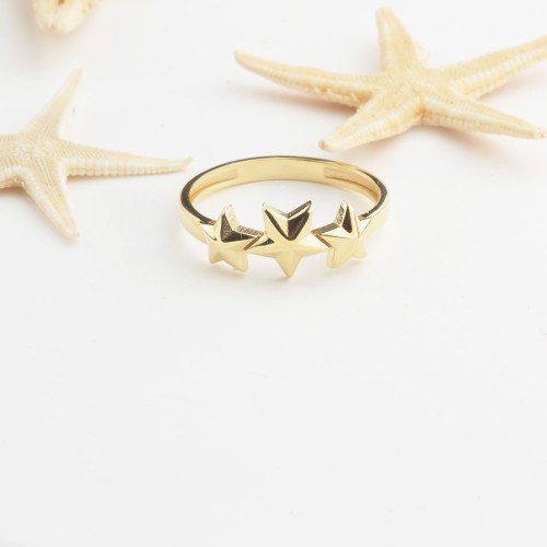 Glorria 14k Solid Gold Triple Star Ring
