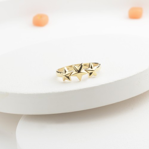 Glorria 14k Solid Gold Triple Star Ring