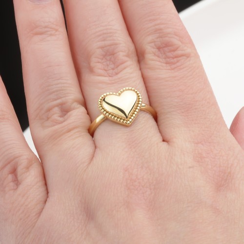 Glorria 14k Solid Gold Beaded Heart Ring
