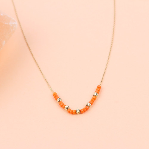 Glorria 14k Solid Gold Dorica Bead Necklace Glorria 14k Solid Gold Dorica Bead Necklace