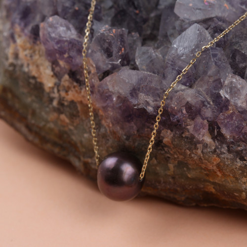 Glorria 14k Solid Gold Black Pearl Necklace Glorria 14k Solid Gold Black Pearl Necklace