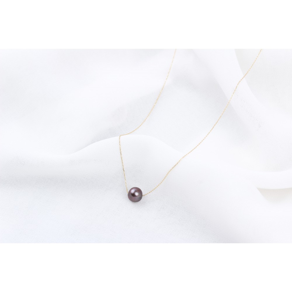 Glorria 14k Solid Gold Black Pearl Necklace