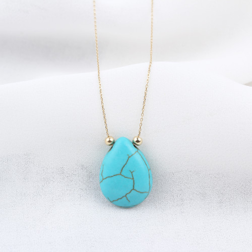 Glorria 14k Solid Gold Ball Turquoise Drop Necklace Glorria 14k Solid Gold Ball Turquoise Drop Necklace