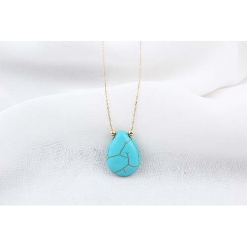 Glorria 14k Solid Gold Ball Turquoise Drop Necklace