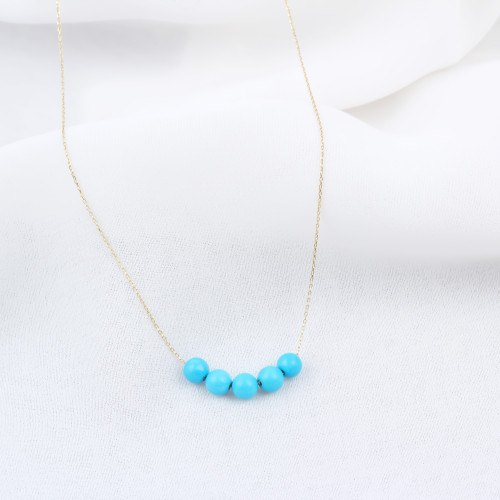 Glorria 14k Solid Gold Row Turquoise Necklace Glorria 14k Solid Gold Row Turquoise Necklace