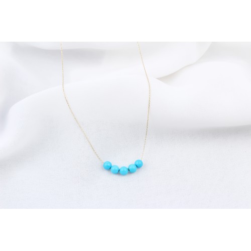 Glorria 14k Solid Gold Row Turquoise Necklace Glorria 14k Solid Gold Row Turquoise Necklace
