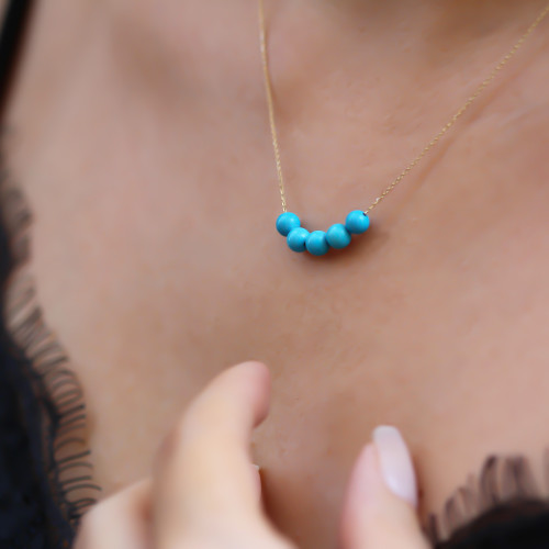 Glorria 14k Solid Gold Row Turquoise Necklace Glorria 14k Solid Gold Row Turquoise Necklace