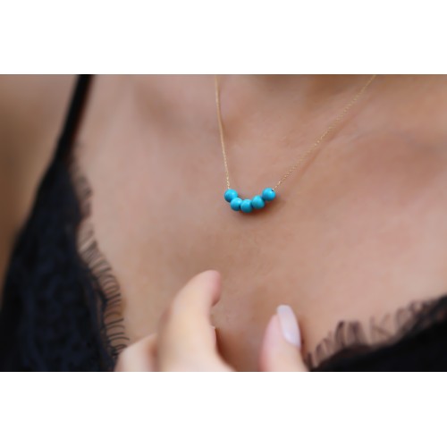 Glorria 14k Solid Gold Row Turquoise Necklace Glorria 14k Solid Gold Row Turquoise Necklace