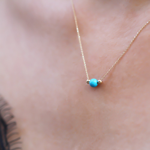 Glorria 14k Solid Gold Ball Turquoise Necklace Glorria 14k Solid Gold Ball Turquoise Necklace