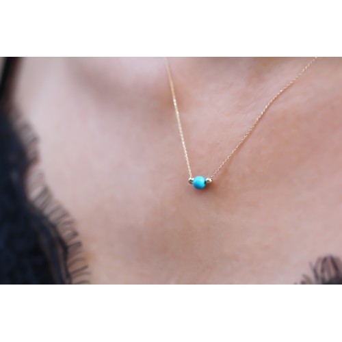 Glorria 14k Solid Gold Ball Turquoise Necklace Glorria 14k Solid Gold Ball Turquoise Necklace