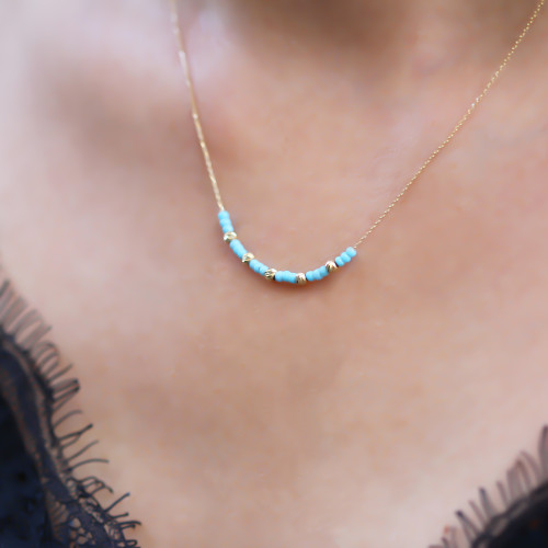 Glorria 14k Solid Gold Dorica Bead Necklace