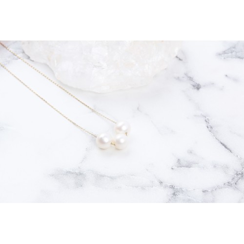 Glorria 14k Solid Gold 3 Pearls Necklace