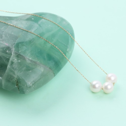 Glorria 14k Solid Gold 3 Pearls Necklace