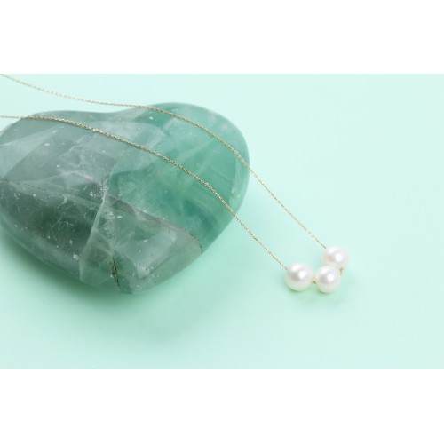 Glorria 14k Solid Gold 3 Pearls Necklace