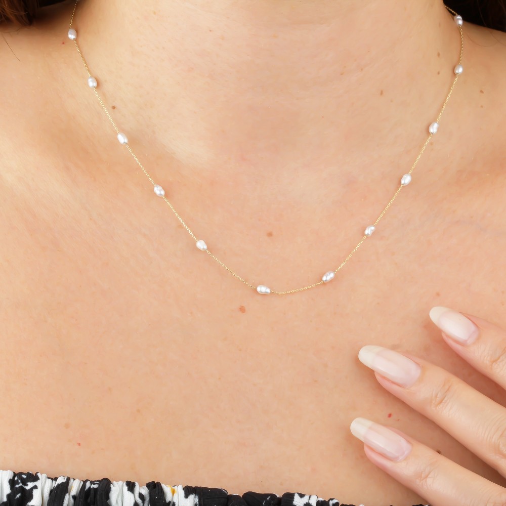 Glorria 14k Solid Gold Pearl Necklace