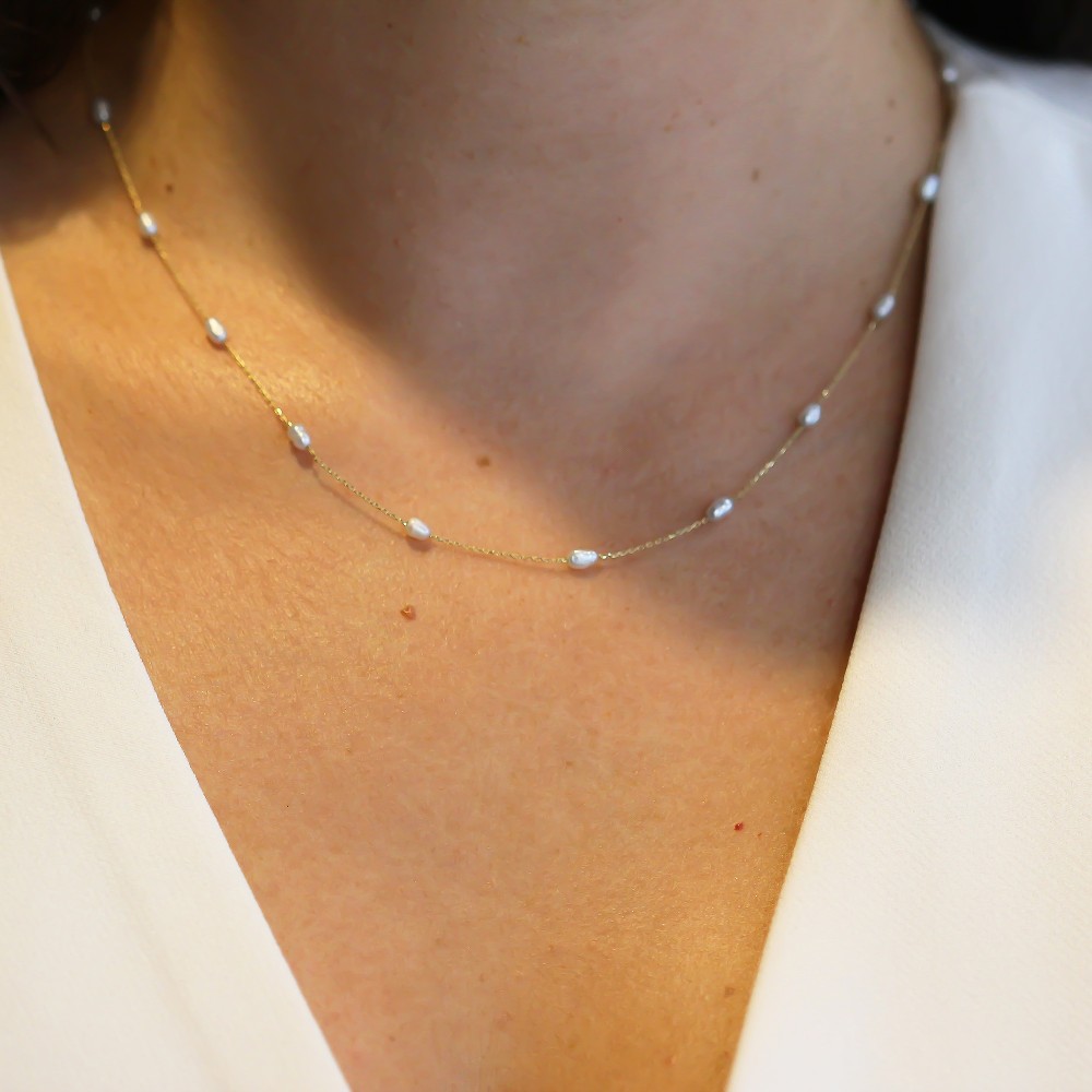 Glorria 14k Solid Gold Pearl Necklace