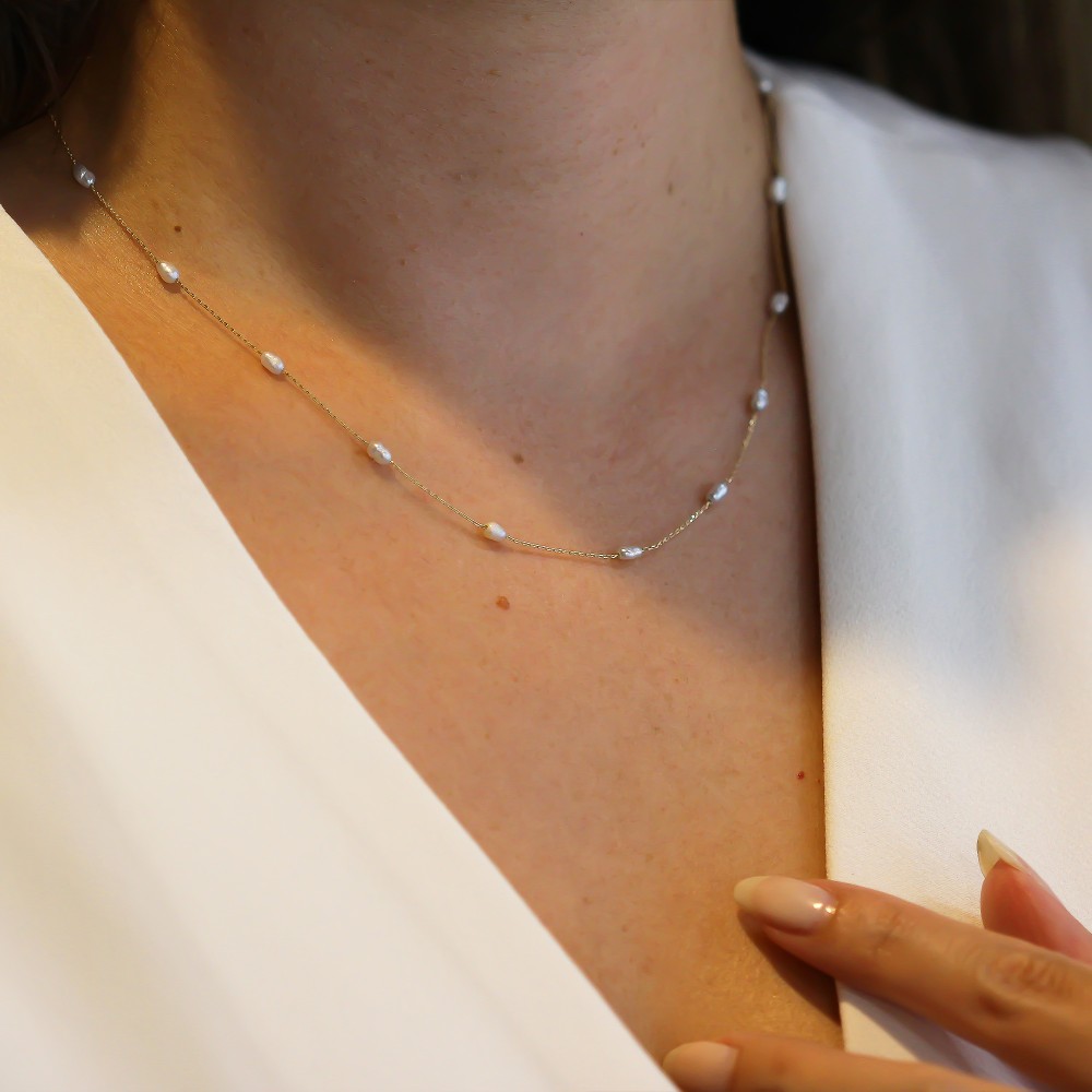 Glorria 14k Solid Gold Pearl Necklace