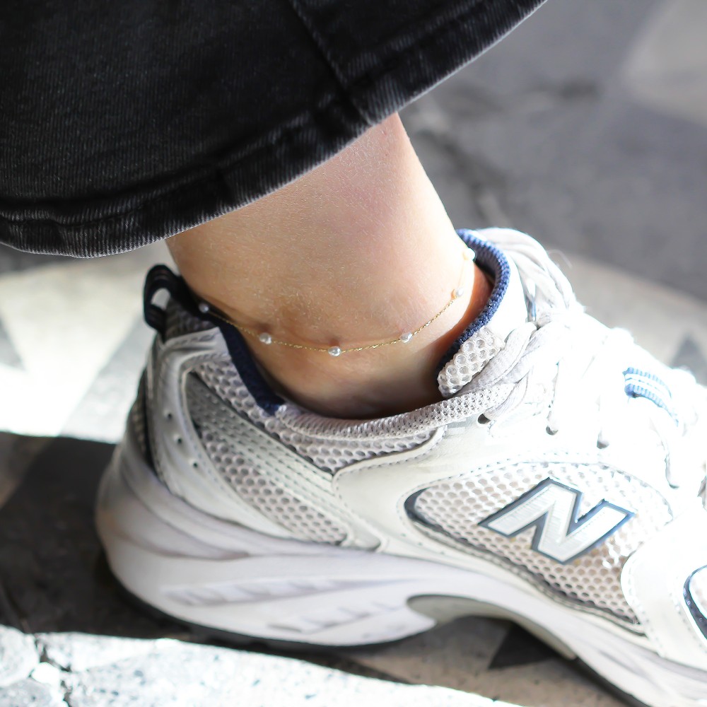 Glorria 14k Solid Gold Pearl Anklet