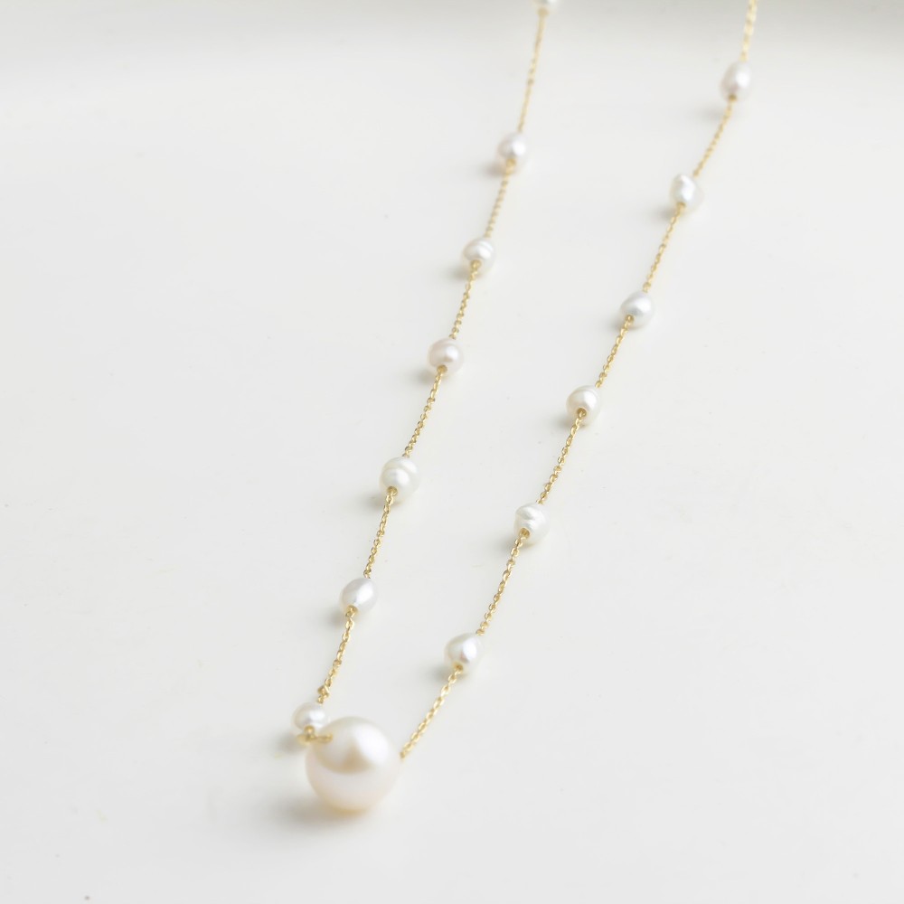 Glorria 14k Solid Gold Pearl Necklace