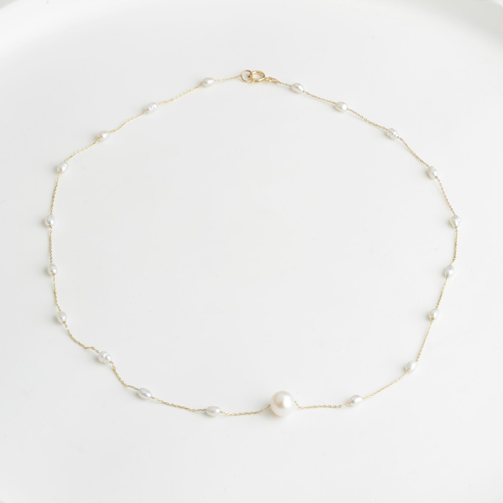 Glorria 14k Solid Gold Pearl Necklace